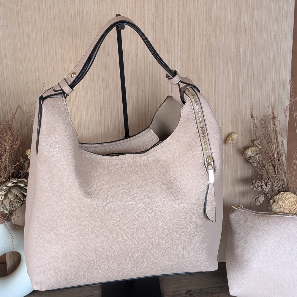 Halfmoon Taupe Shoulder Bag With Smaller Bag Included.
